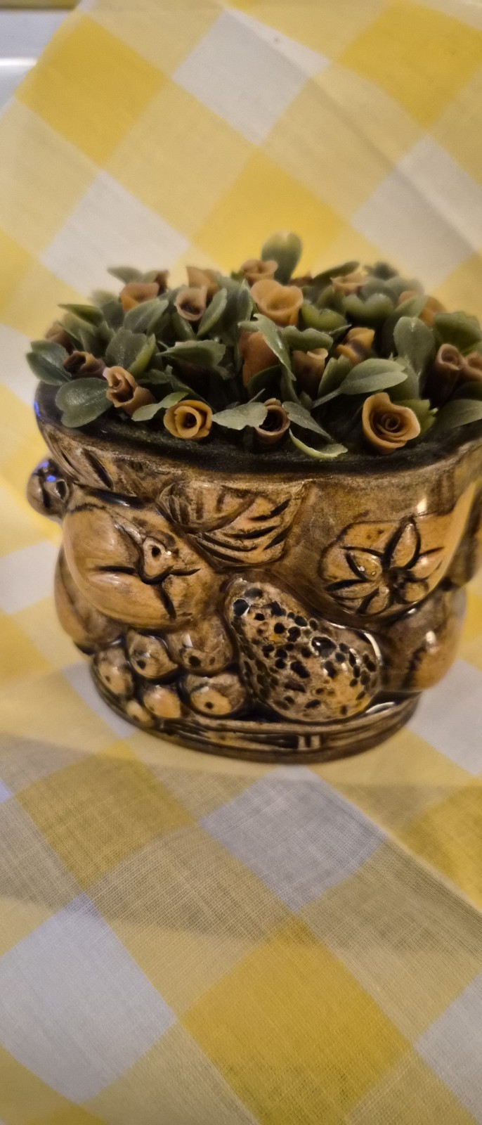 Vintage Artificial Rose Floral Arrangement & Centerpiece in Decorative Pot