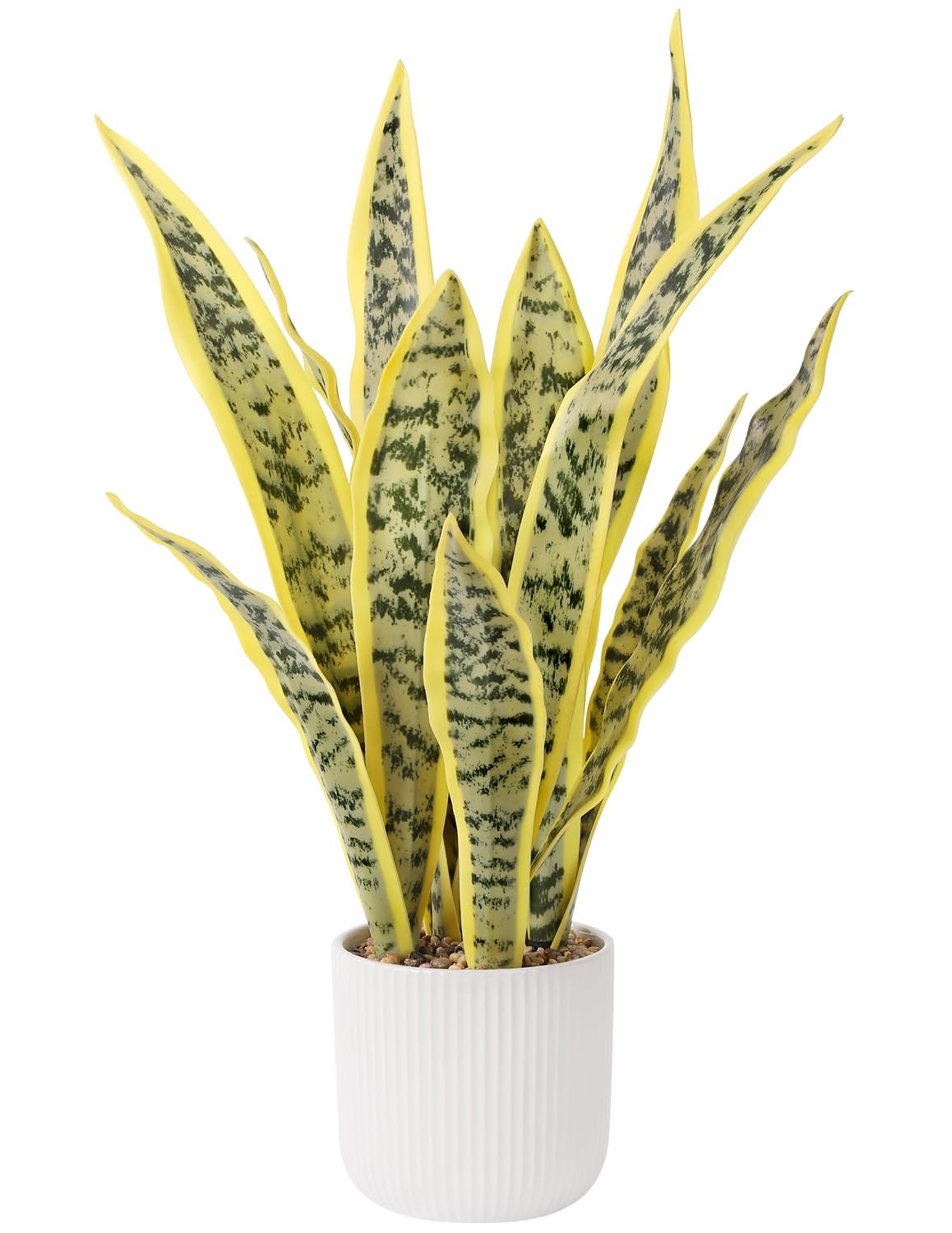Artificial Snake Plant White Pot Faux Greenery Light Yellow 21.5 Inch
