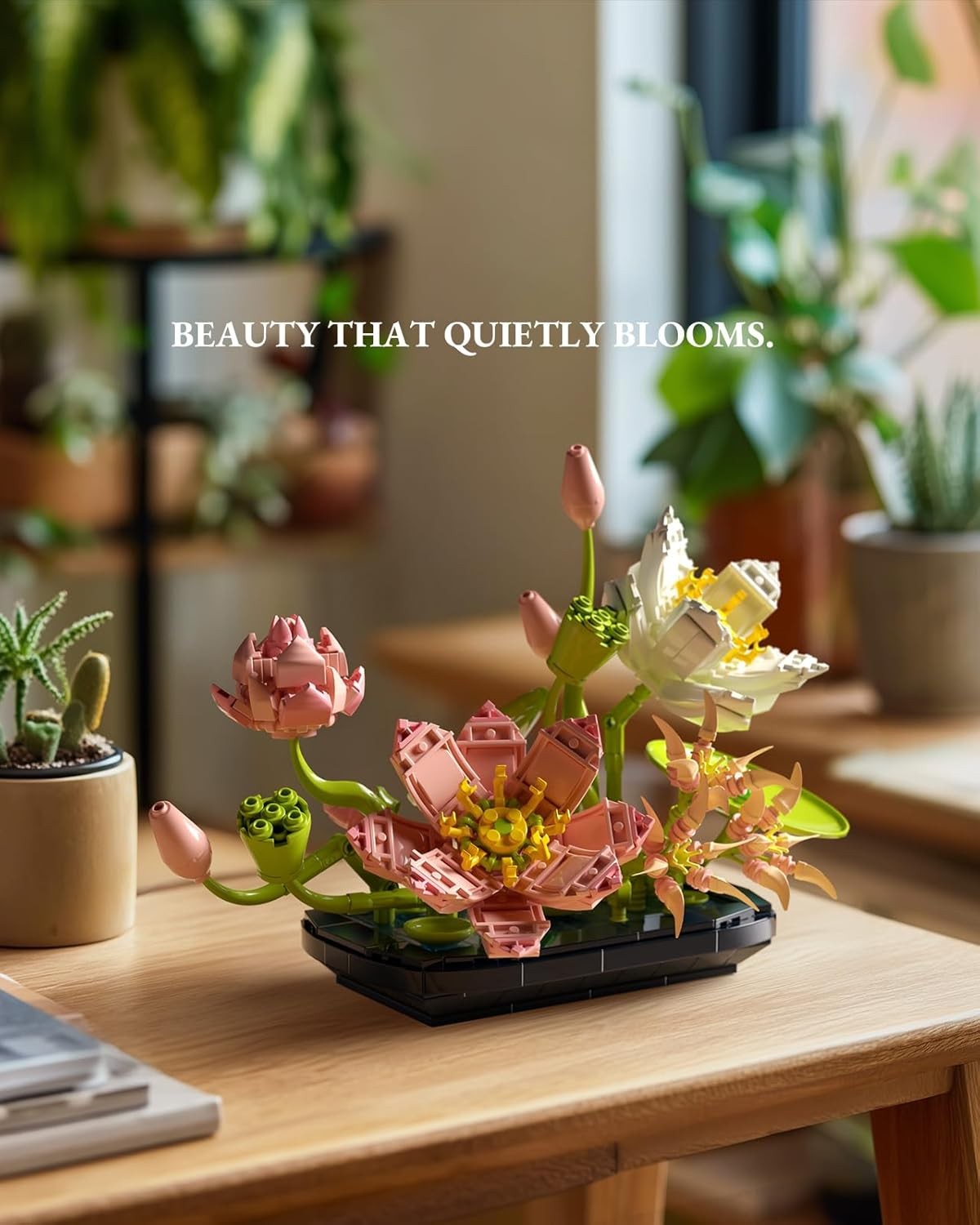 Lotus Flower Building Set for Adults, Botanical Decoration for Table or Office,