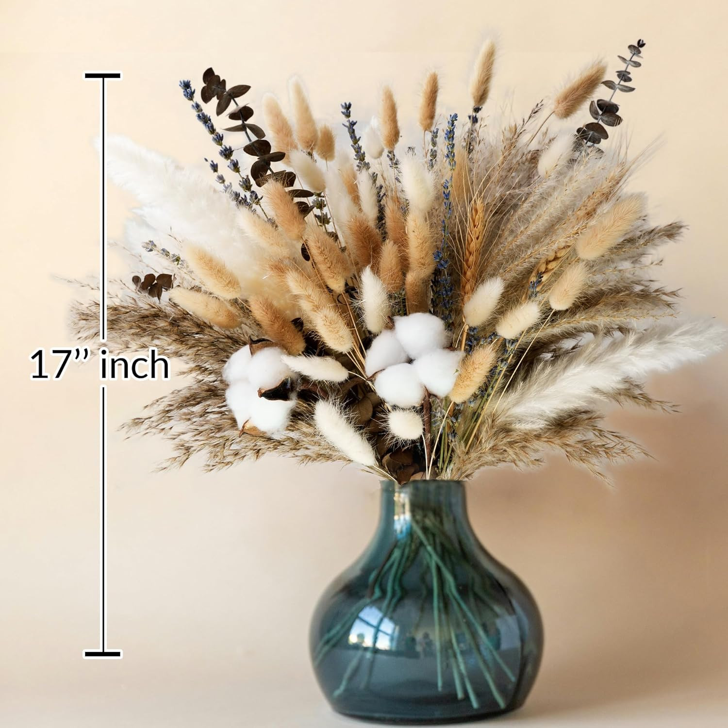 Natural Dried Flower Bouquet – Pampas Grass, Cotton Stems, Bunny Tails, Eucalypt
