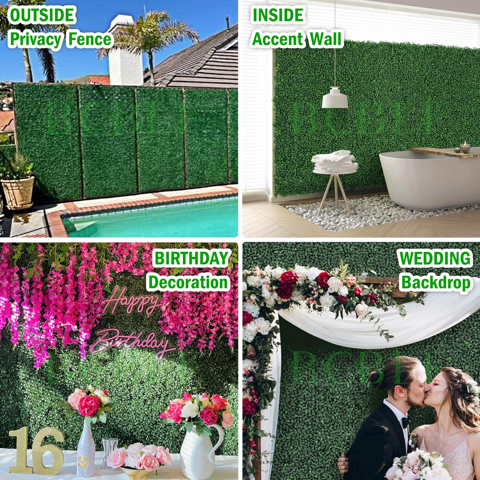 BCBLF 20×20 Inch 6Pcs Grass Wall Panels Boxwood Green