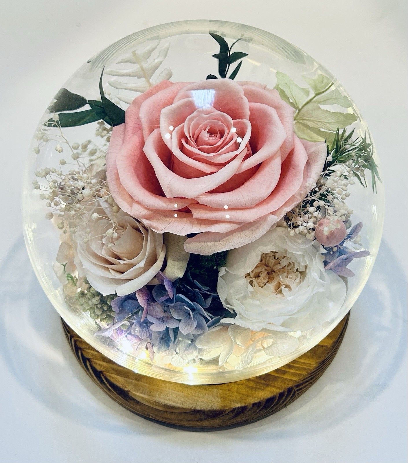 Preserved Flowers in Glass Dome with LED Light Forever Roses That Last