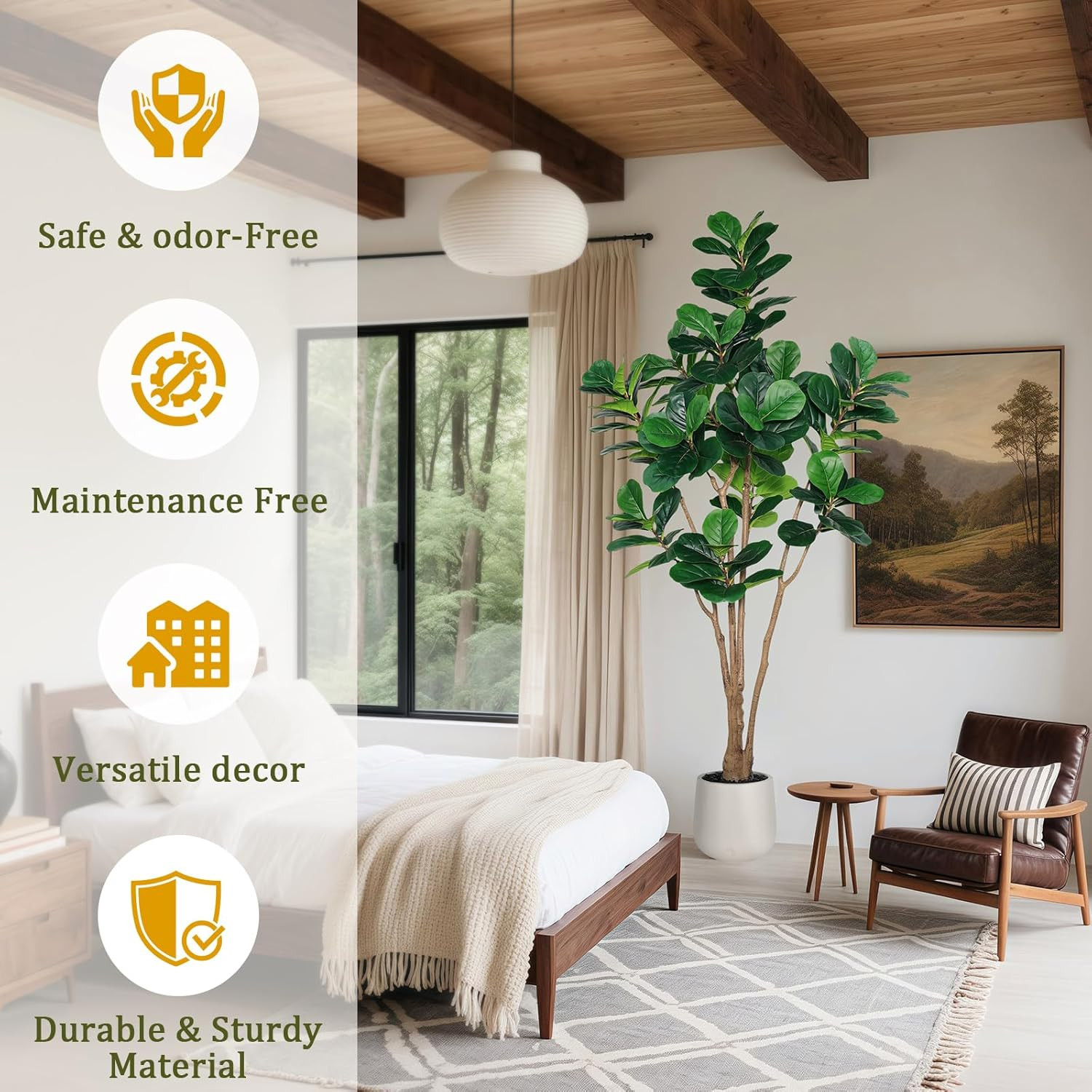 7ft Artificial Fiddle Leaf Fig Tree with White Planter – Perfect Indoor Decor