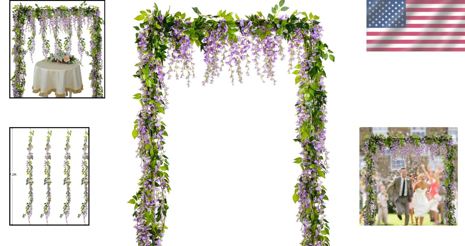 28.8ft Silk Wisteria Vine Garland – 4 Pcs Light Purple Floral Decor for Events