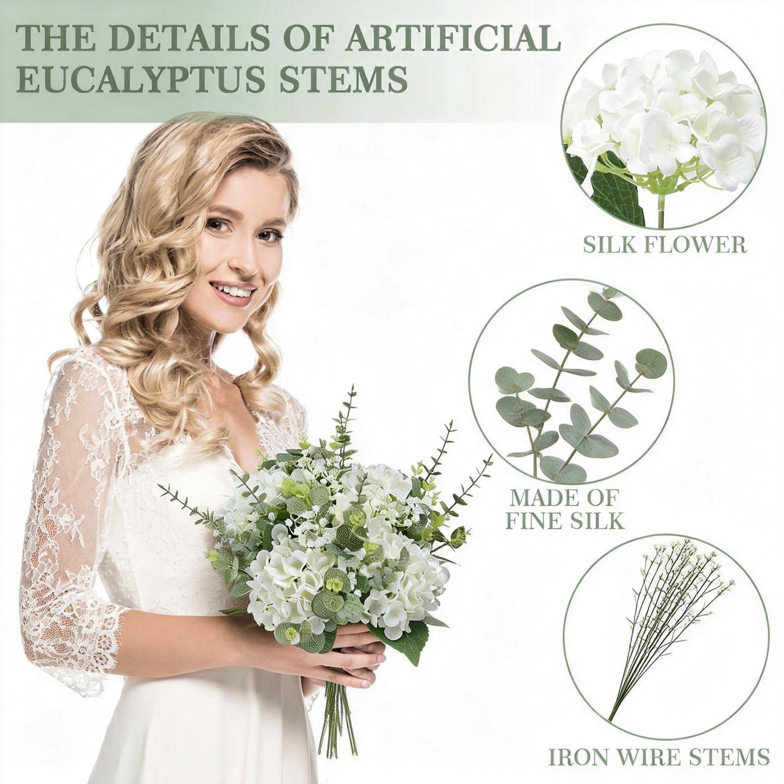 4 Kinds 55PCS Silk Hydrangea Artificial Flowers Eucalyptus Stems, Fake Flower…