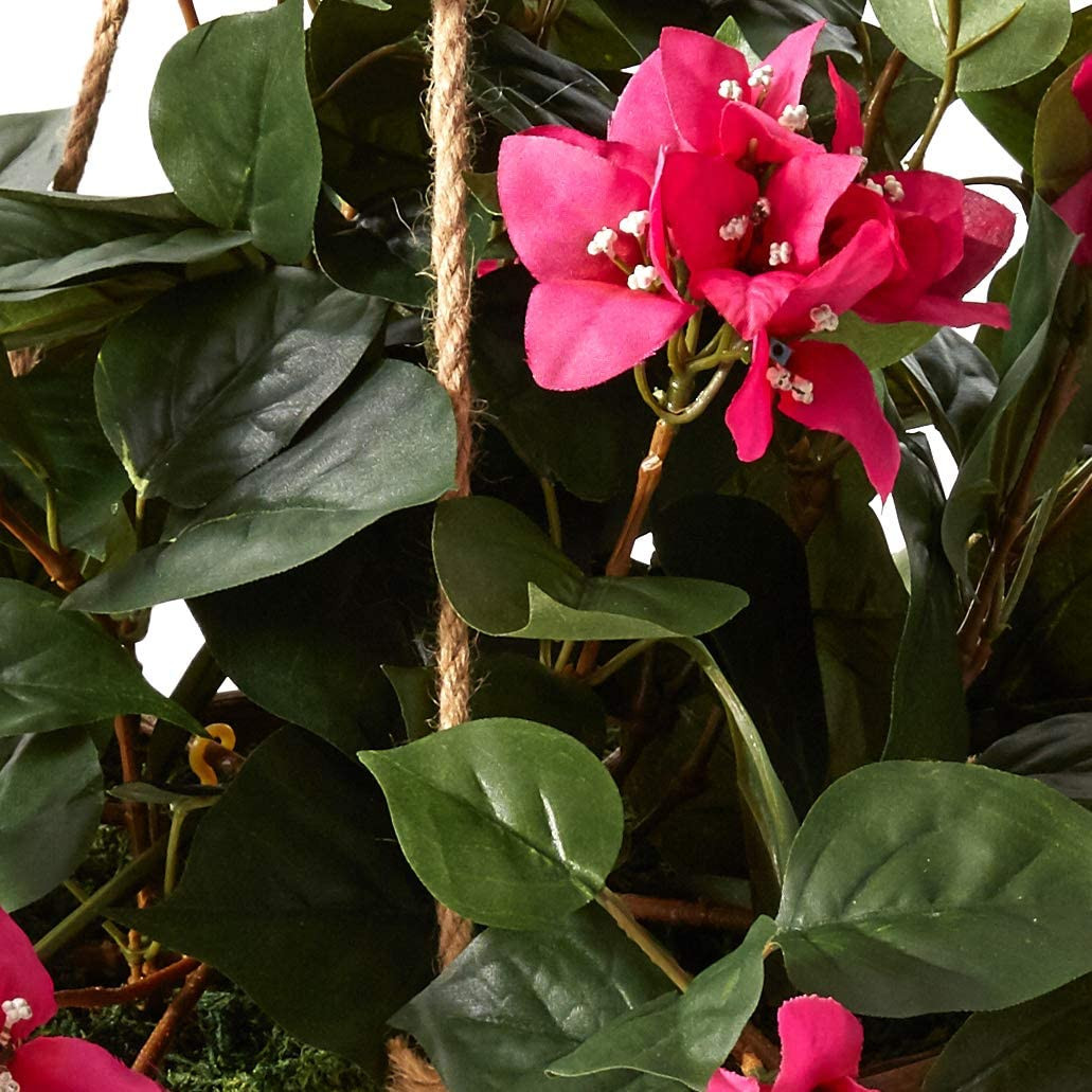 Bougainvillea Basket Silk 1 Artificial Hanging Plant, 32 X 32 X 24, Green, Pink