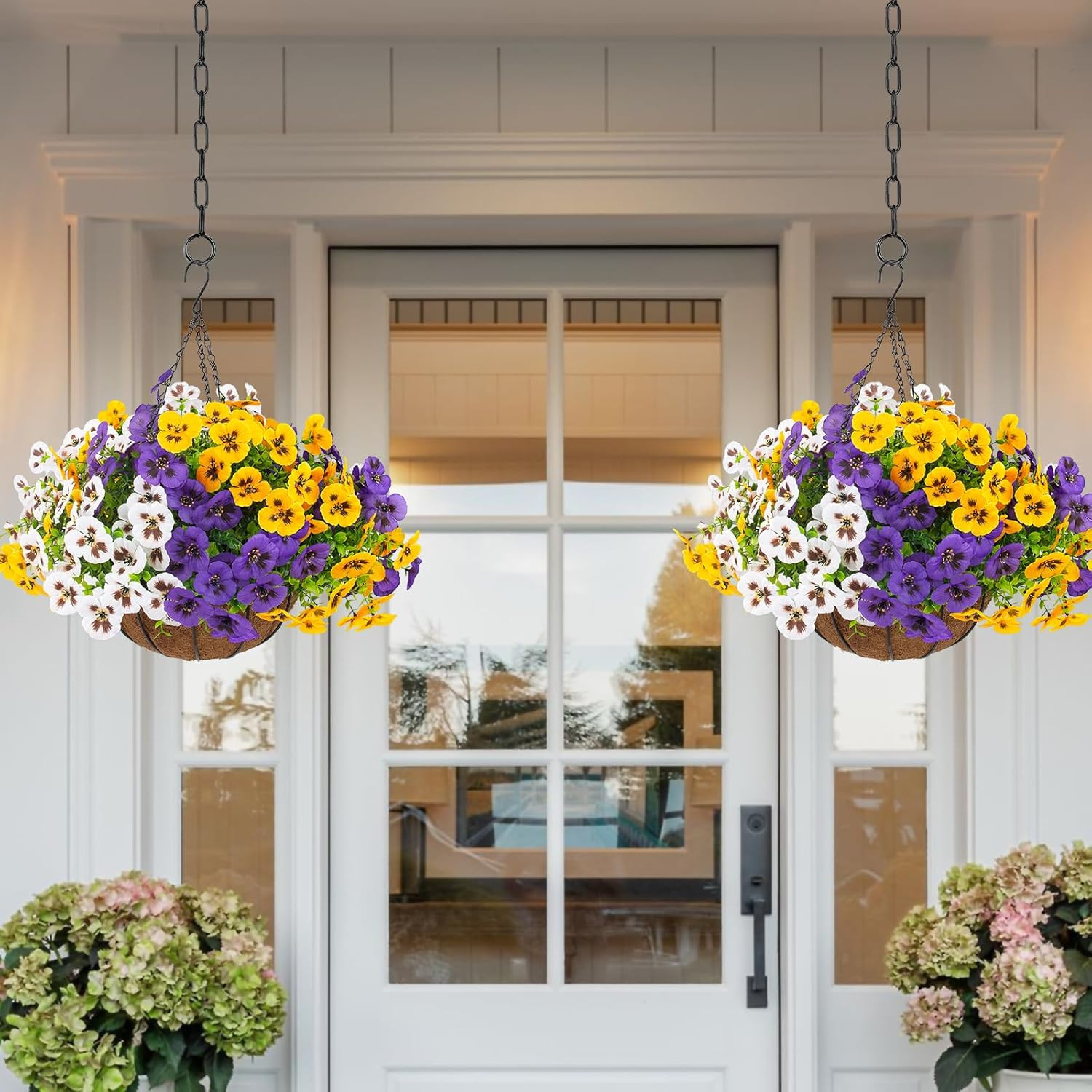 2 Sets UV Resistant Faux Silk Pansy Flowers for Outdoor Spring Decor