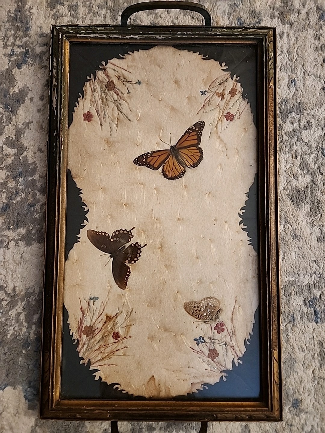 Vintage Butterfly Style Art Glass Tray W/ Stand