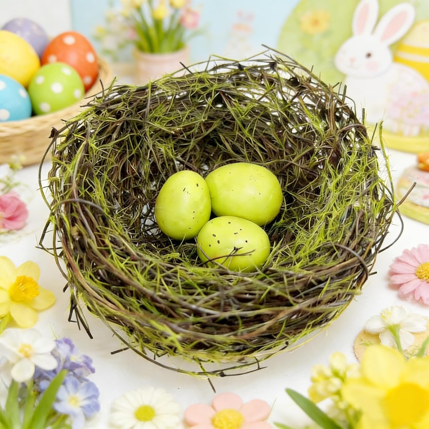 Small Faux Bird Nest with Eggs, Artificial Birds Nest with Eggs Artificial Ratta