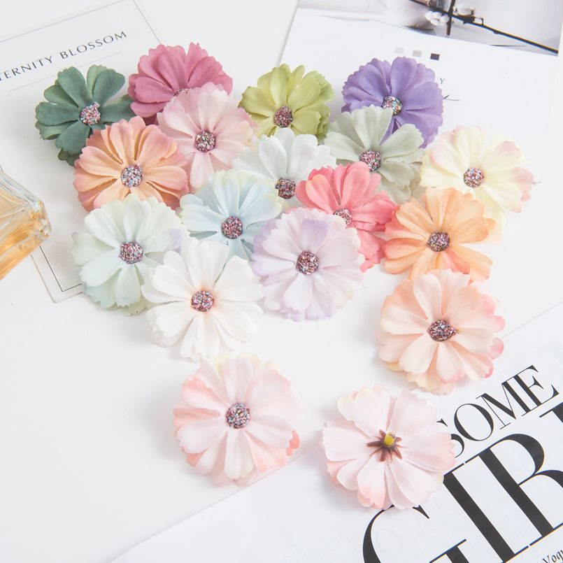 50PCS Artificial Flower Plastic Daisy Head Wedding Home Craft DIY Art Decoration
