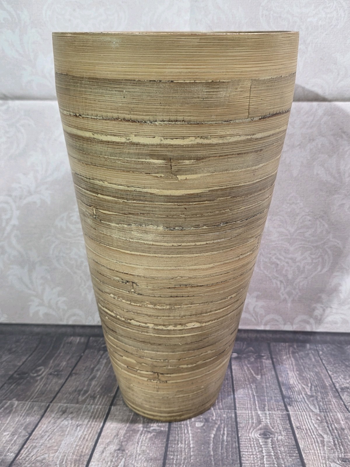 13.5″ Spun Bamboo Decorative Natural Vase Silk Dried Flowers Container Beige