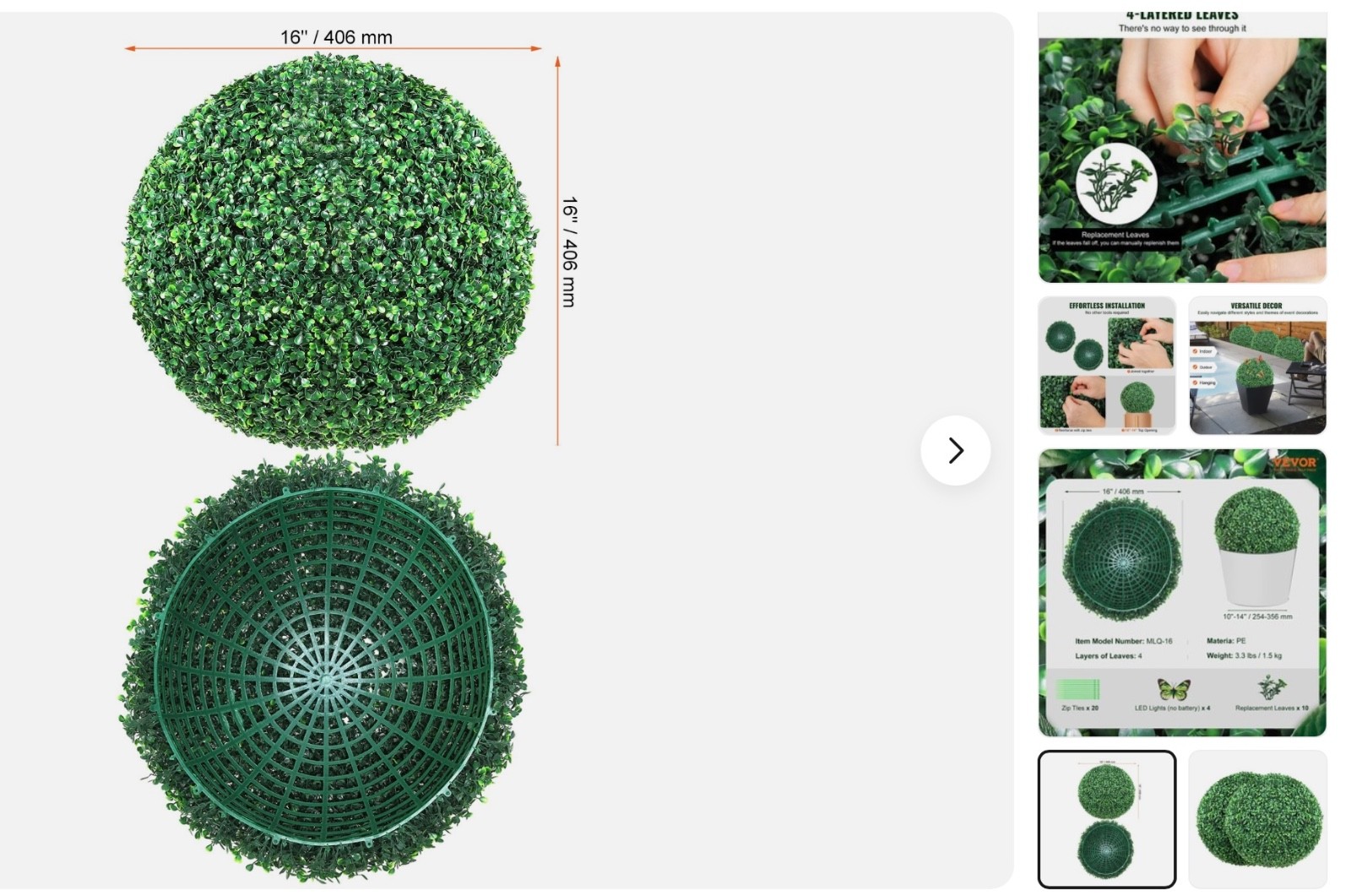 2 Pack 16″ Artificial Topiary Greenery Ball Fake Plants Outdoor Indoor Décor