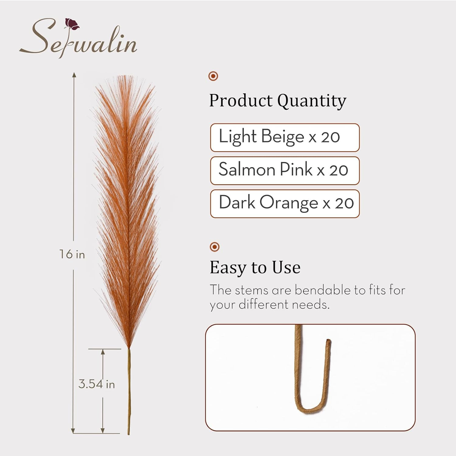 Serwalin 60pcs Orange Pampas Grass Decor, 17.7Inch Fall 17 Inch, Sunset