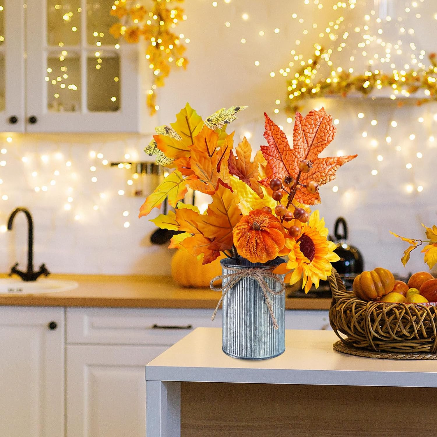 3 Pack Fall Faux Potted Plants Rustic Thanksgiving Floral Arrangements