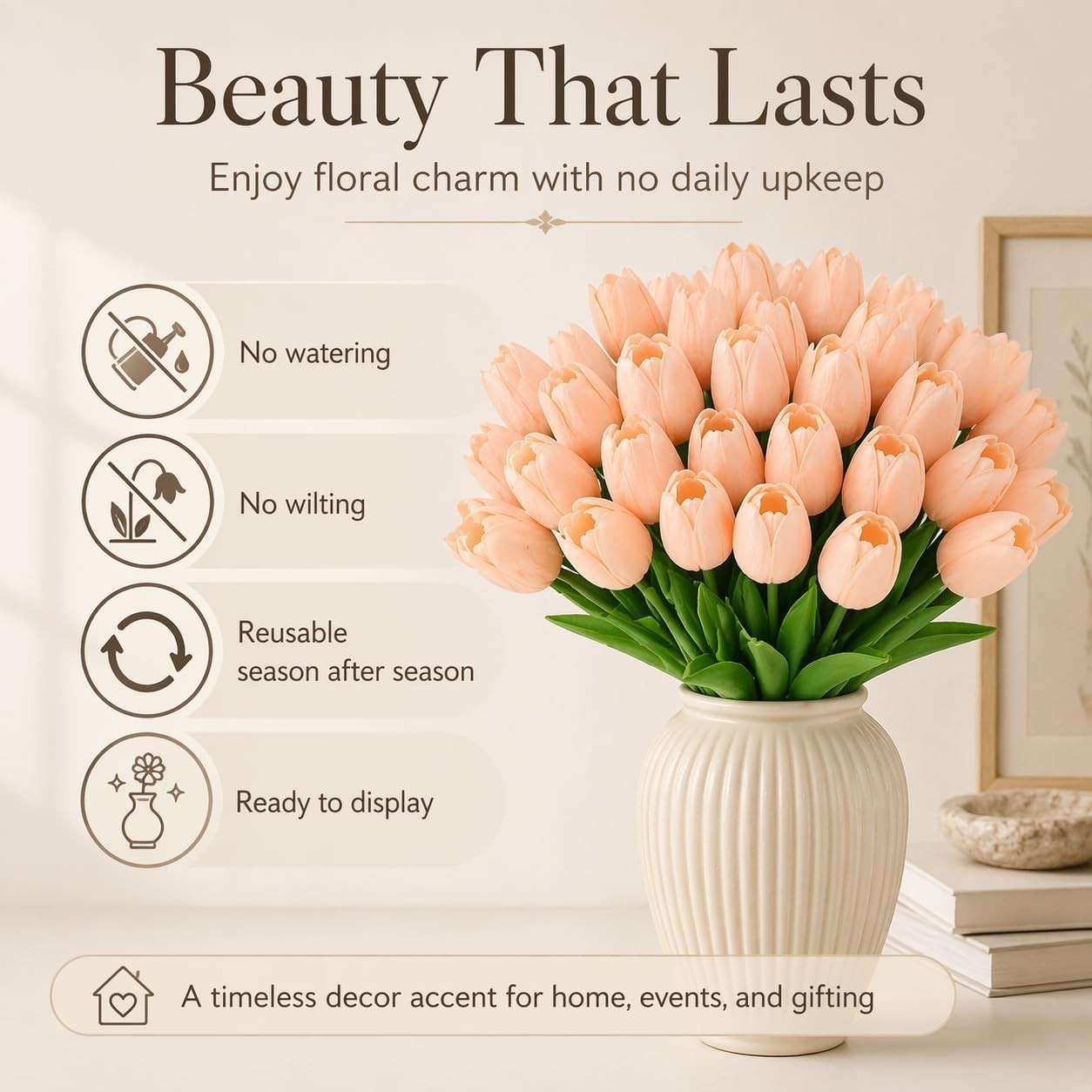 30 PCS Light Pink Artificial Fake PU Tulips 13.7 Inch Real Touch Floral