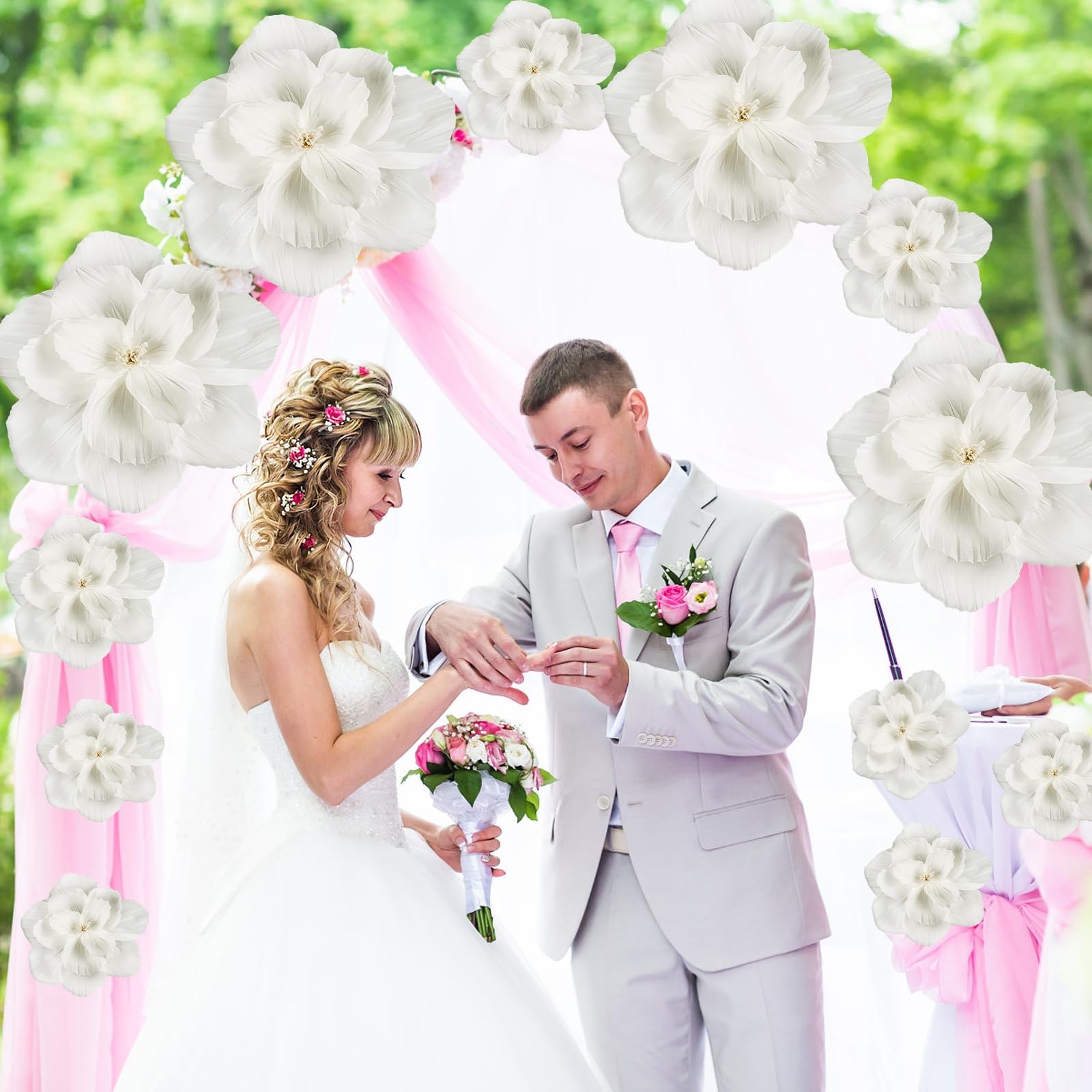20 PCS Giant Paper Flowers Wall Decor 24″ 12″ 8″ Tissue Wedding Backdrop White