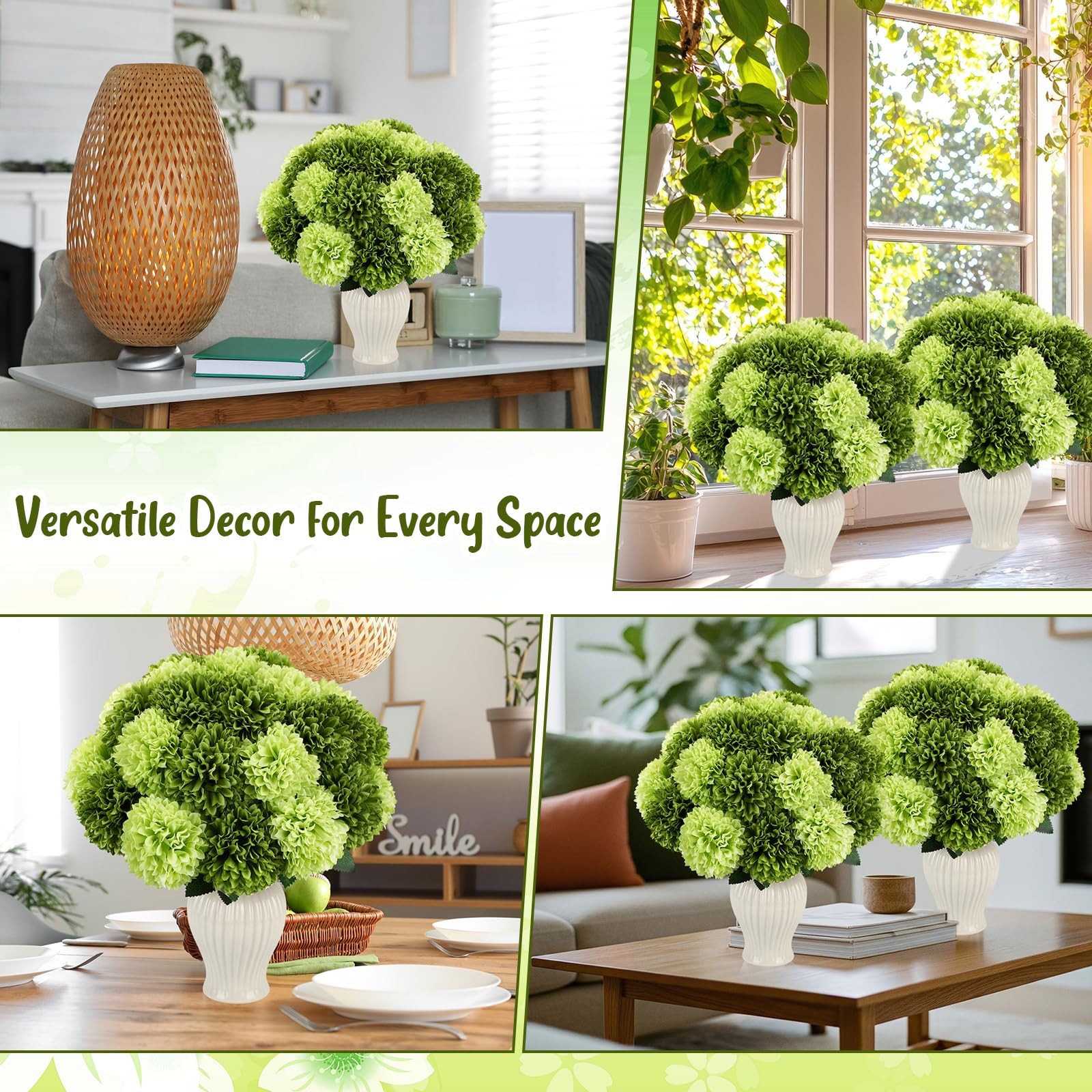 36 Pcs Green Artificial Chrysanthemum Flowers 3.3″ Diameter Faux Bouquet Silk…