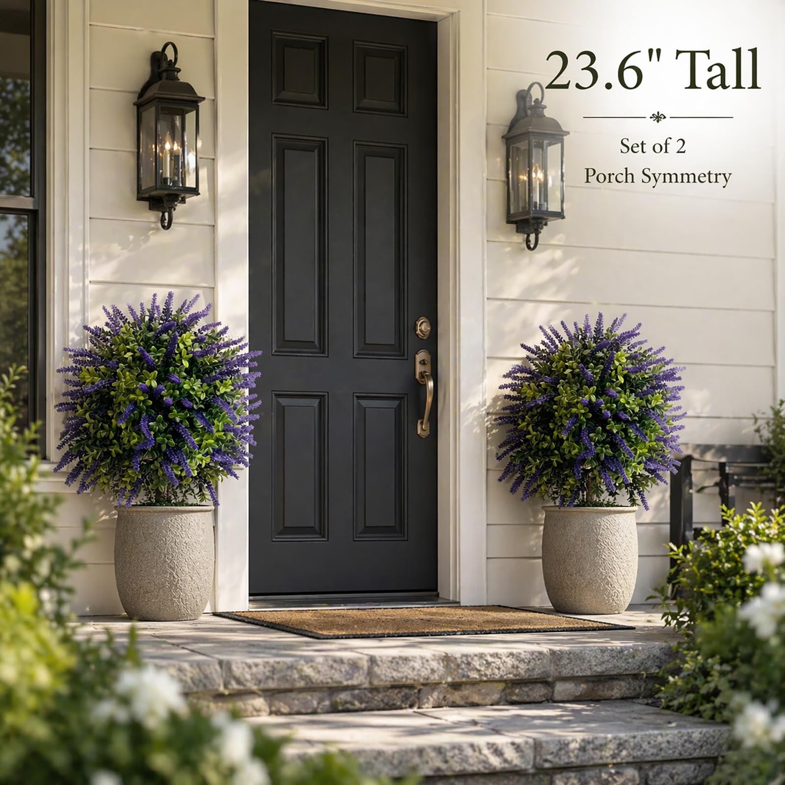 Artificial Lavender Topiary Set of 2, Faux Bushes for Entryway