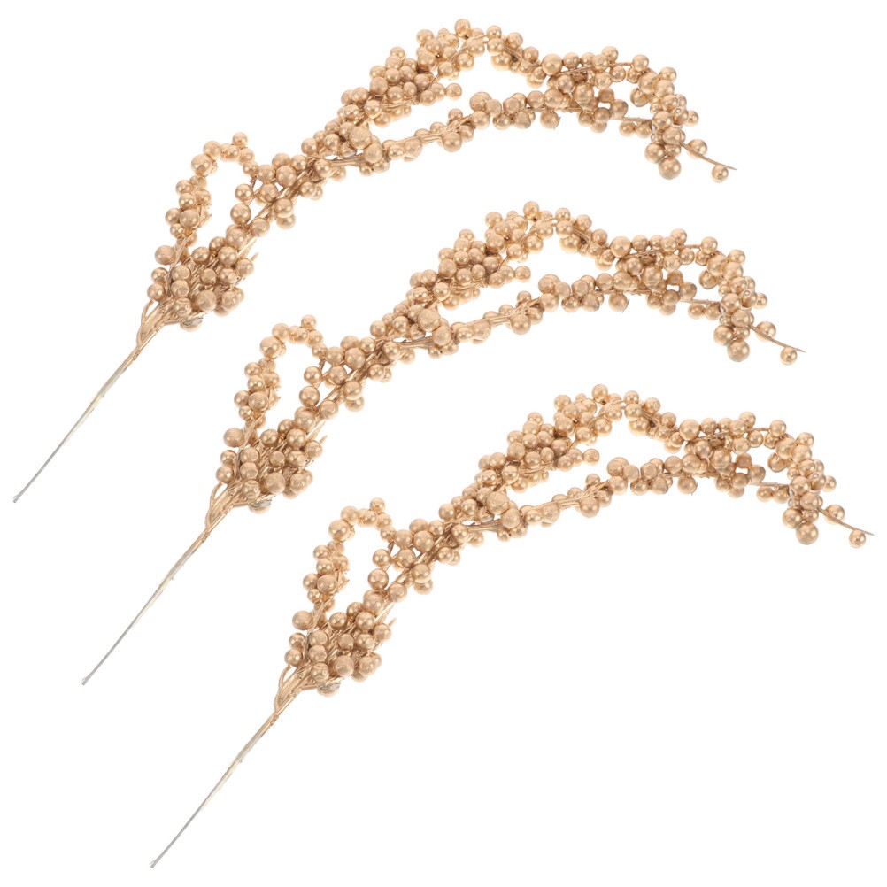 3pcs Christmas Simulated Berry Branches Christmas Tree Branch (Golden)