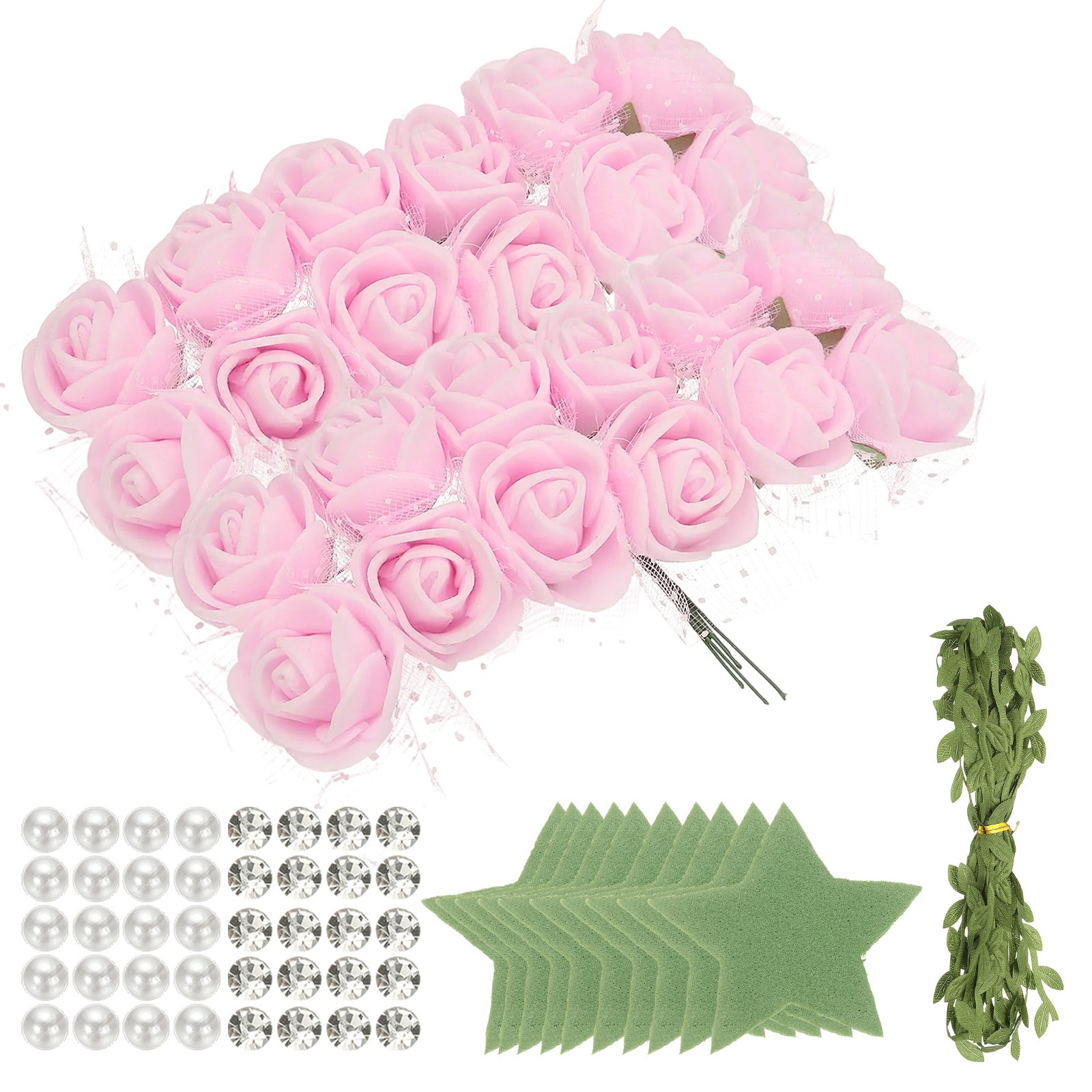 504pcs Foam Rose Heads 1.5-2.5 cm for DIY Crafts Accessories, Light Pink