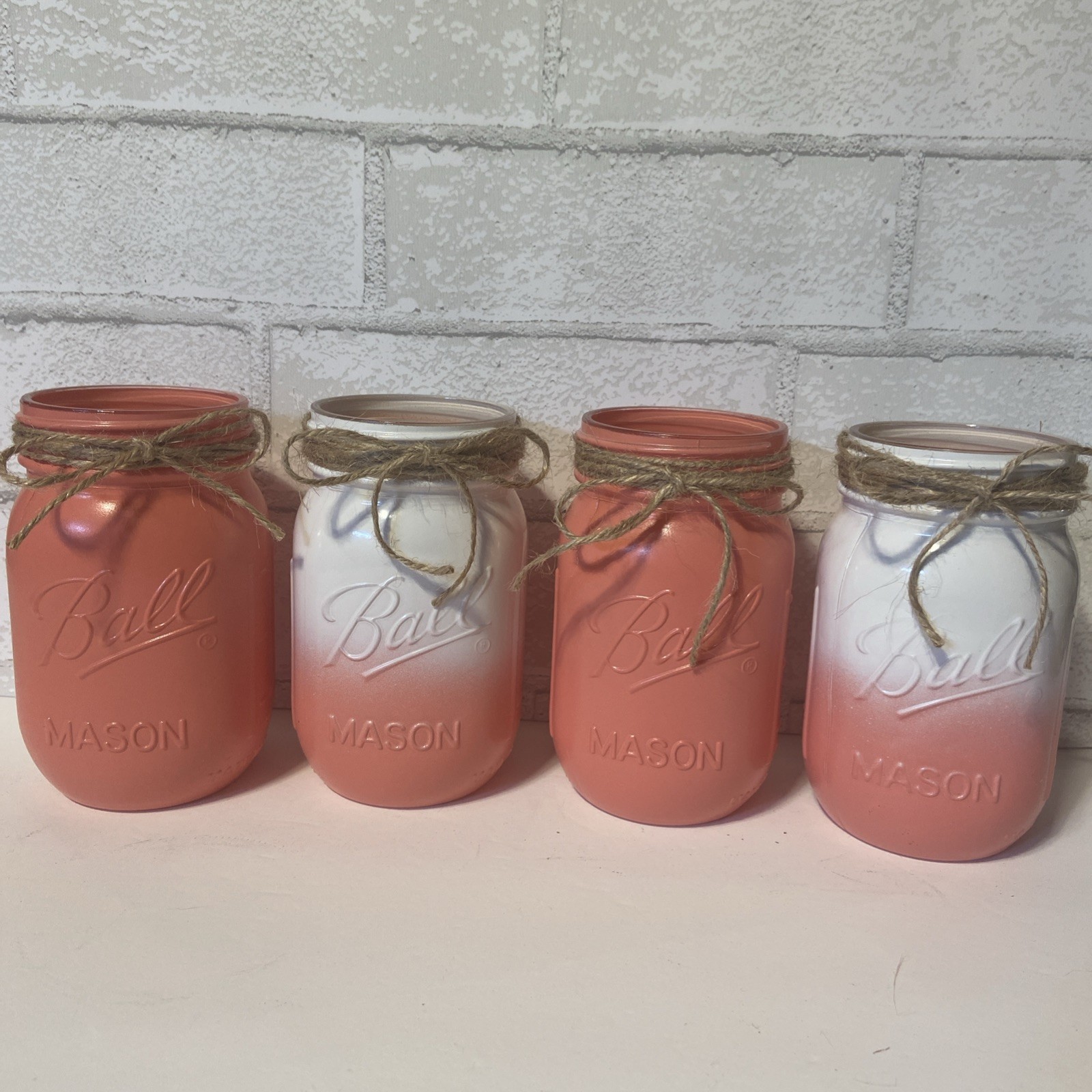 Vintage Coral and White Mason Jar Set of 4