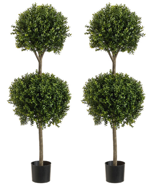 2 Artificial 56″ Boxwood 2 Ball Topiary Tree Outdoor Bush Pool Patio Fake 4′ 8″