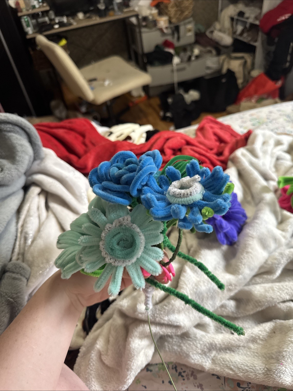 Blue Pipe Cleaner Flower Boquet