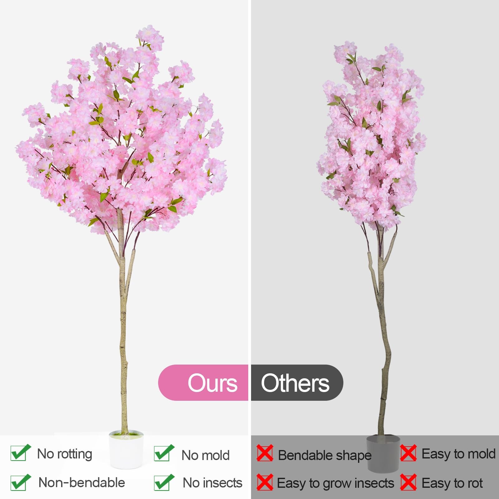 6FT Artificial Cherry Blossom Tree,Tall Fake Flower Tree with Realistic Pink …