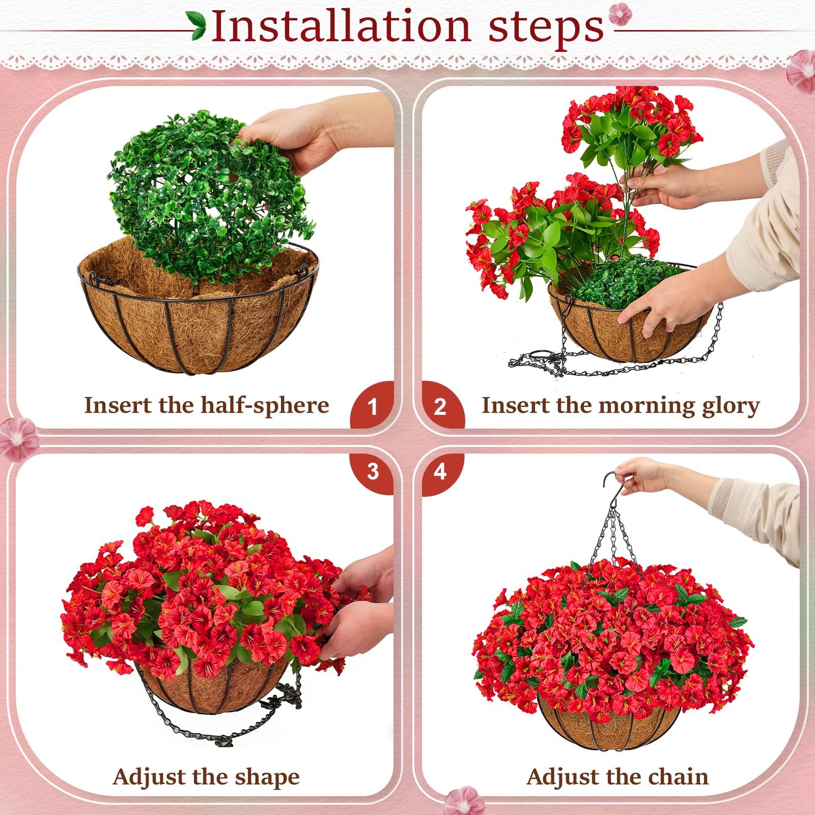 Set of 2 Artificial Hanging Flower Baskets for Outdoor Decor, 16 Bundles Faux…