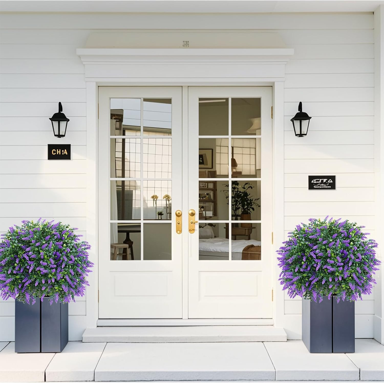 Artificial Lavender Topiary Ball Trees, 4 Set of UV Resistant Fake Evergreen Shr
