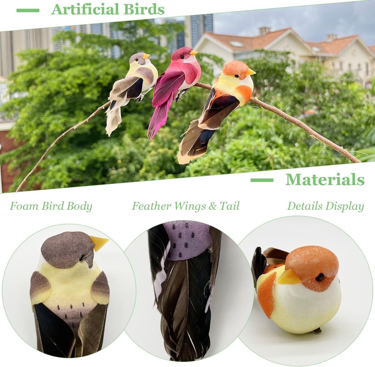 Adorable 12pcs Foam Feather Birds – Ideal for Holiday & Event Decorations