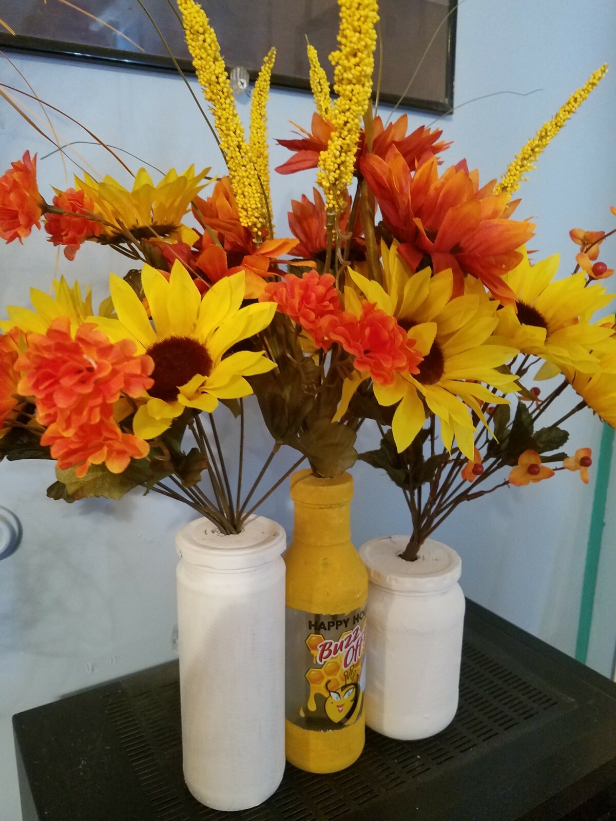 Set of three hand-painted silk floral arrangements decor Please go to my…