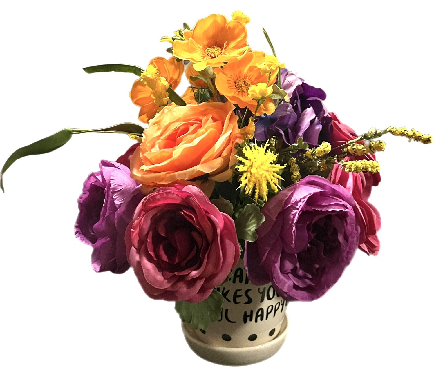 Bright Floral Arrangement “Whatever Makes Your Soul Happy” Planter For 14×14