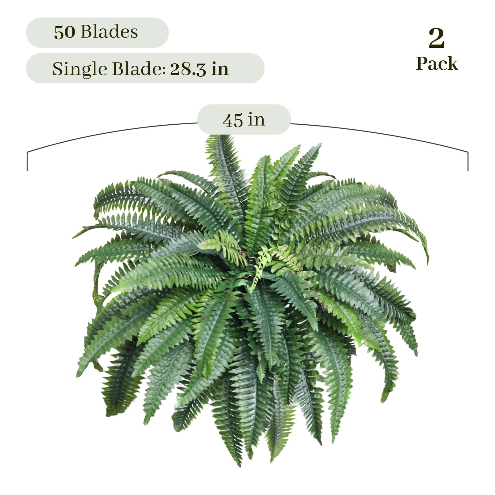 Artificial Boston Ferns, Fake Faux Fern Plants 45 Inch 2 Pack, Green Large Fe…
