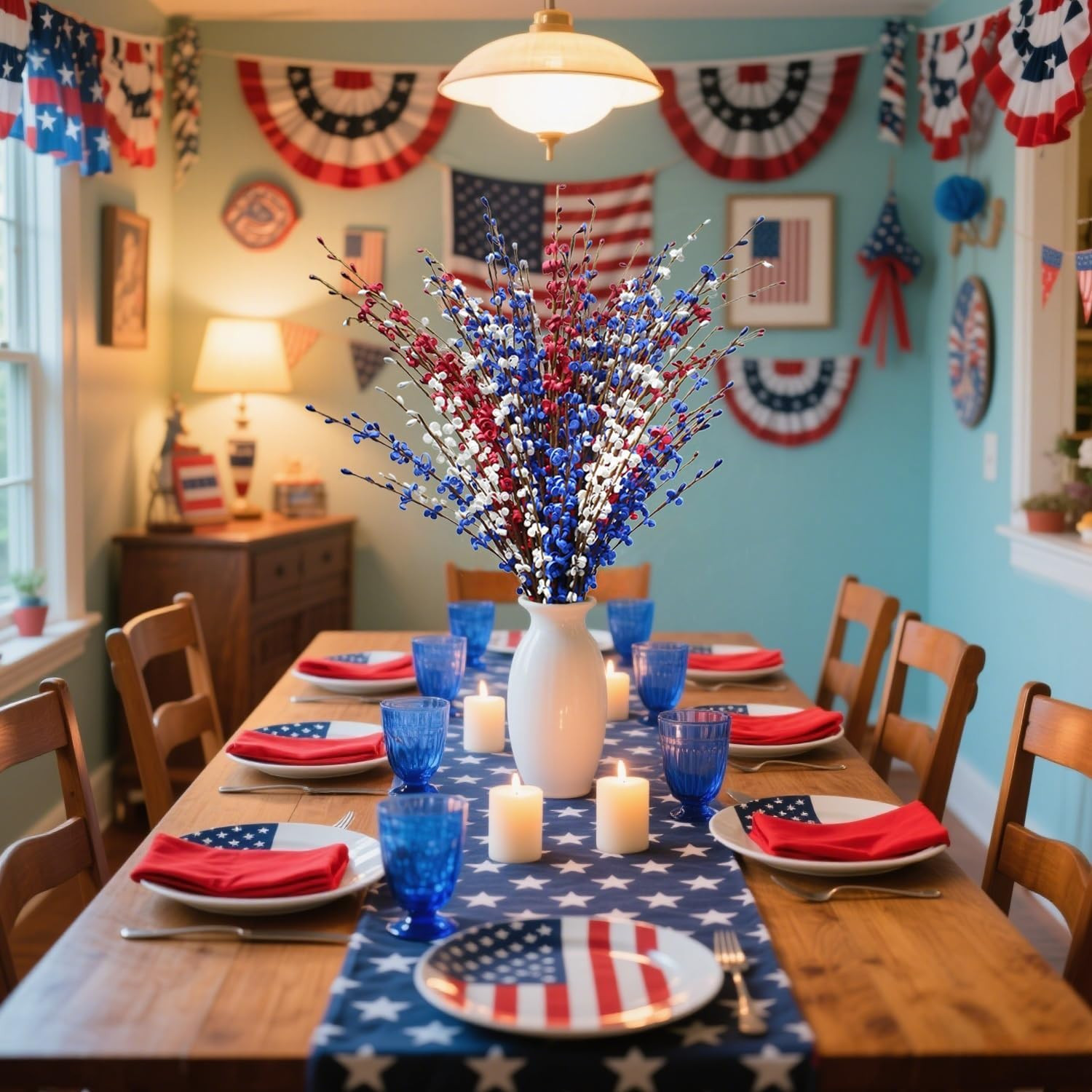 Red White and Blue Flowers Artificial Flowers, Patriotic Artificial Flower Picks