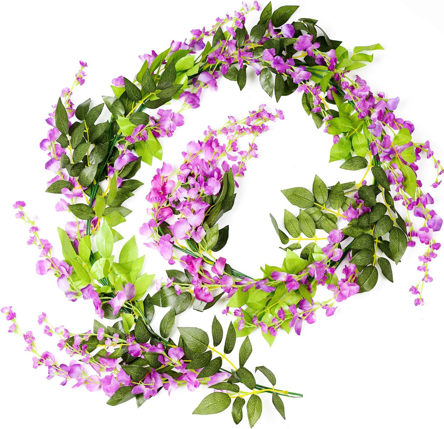 Artificial Wisteria Garland 4 Pcs 28 8ft Silk Hanging Flowers Purplish Red