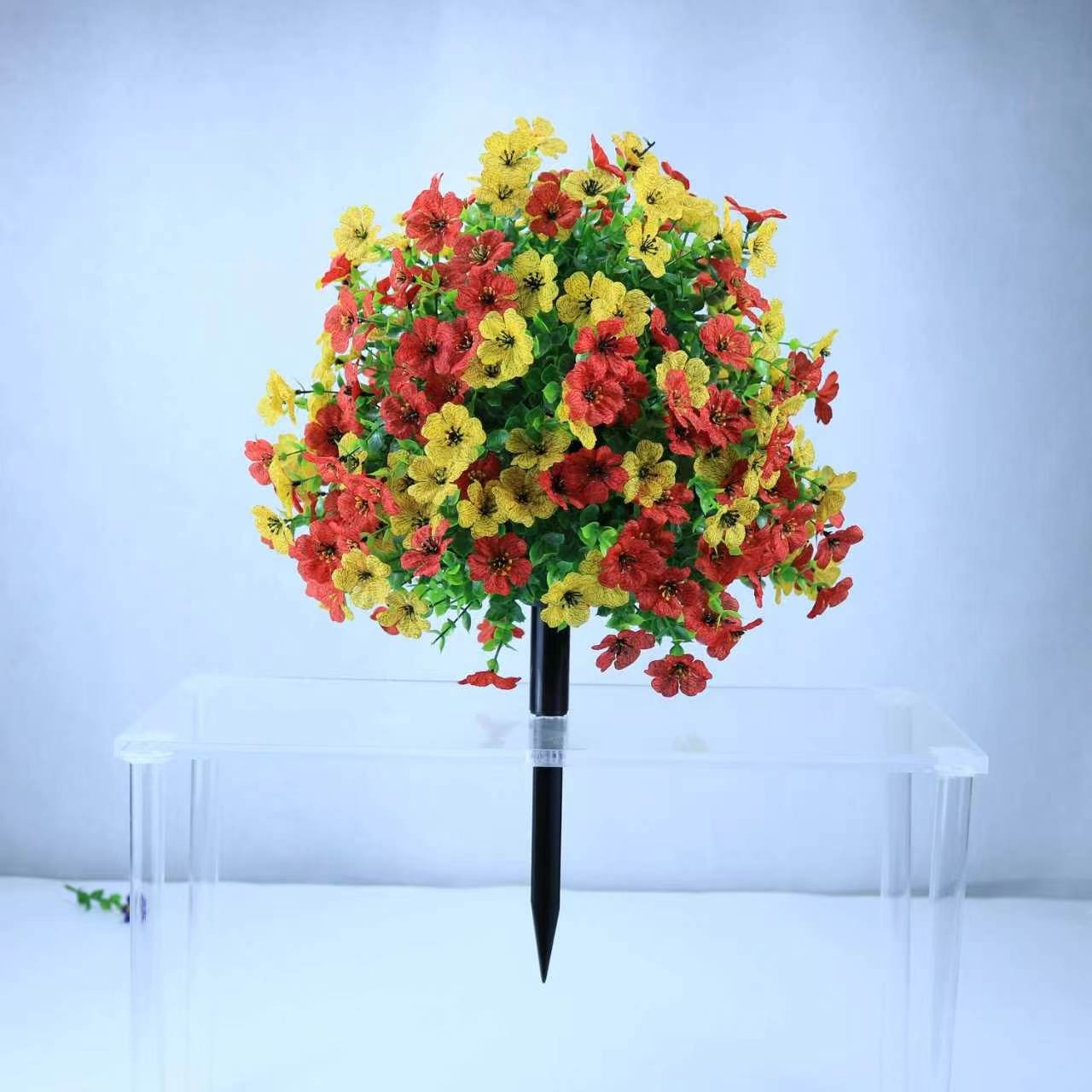 Fall Color Artificial Flowers UV Resistant Floral Stake for Garden Outdoor Use