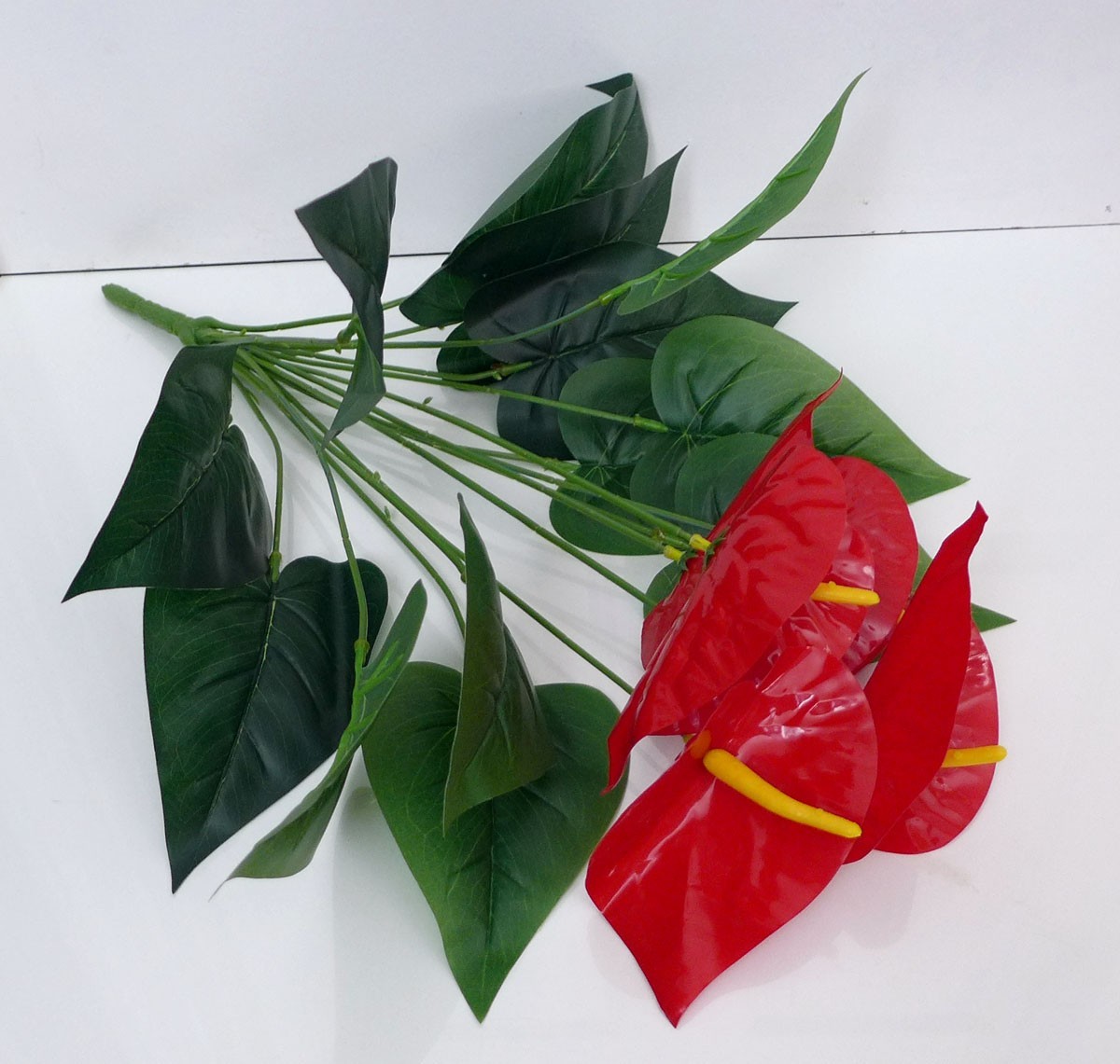 Red Palm Bush Artificial Plants Tree Lifelike Leaf Christmas Decora (5 flowers)