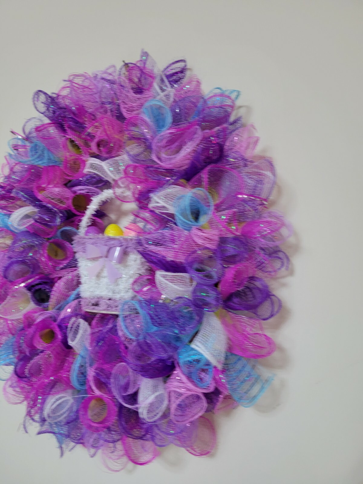 EASTER egg basket blue yellow purple pink SPRING Wreath Deco Mesh Door window