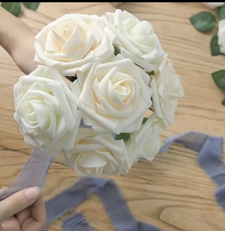Artificial Flowers 25pcs Real Looking Ivory Foam Fake Roses with Stem…