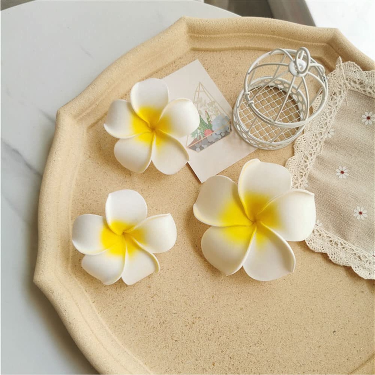 12PCS 2.4Inch White Foam Hawaiian Frangipani Artificial Plumeria Flower Hat H…