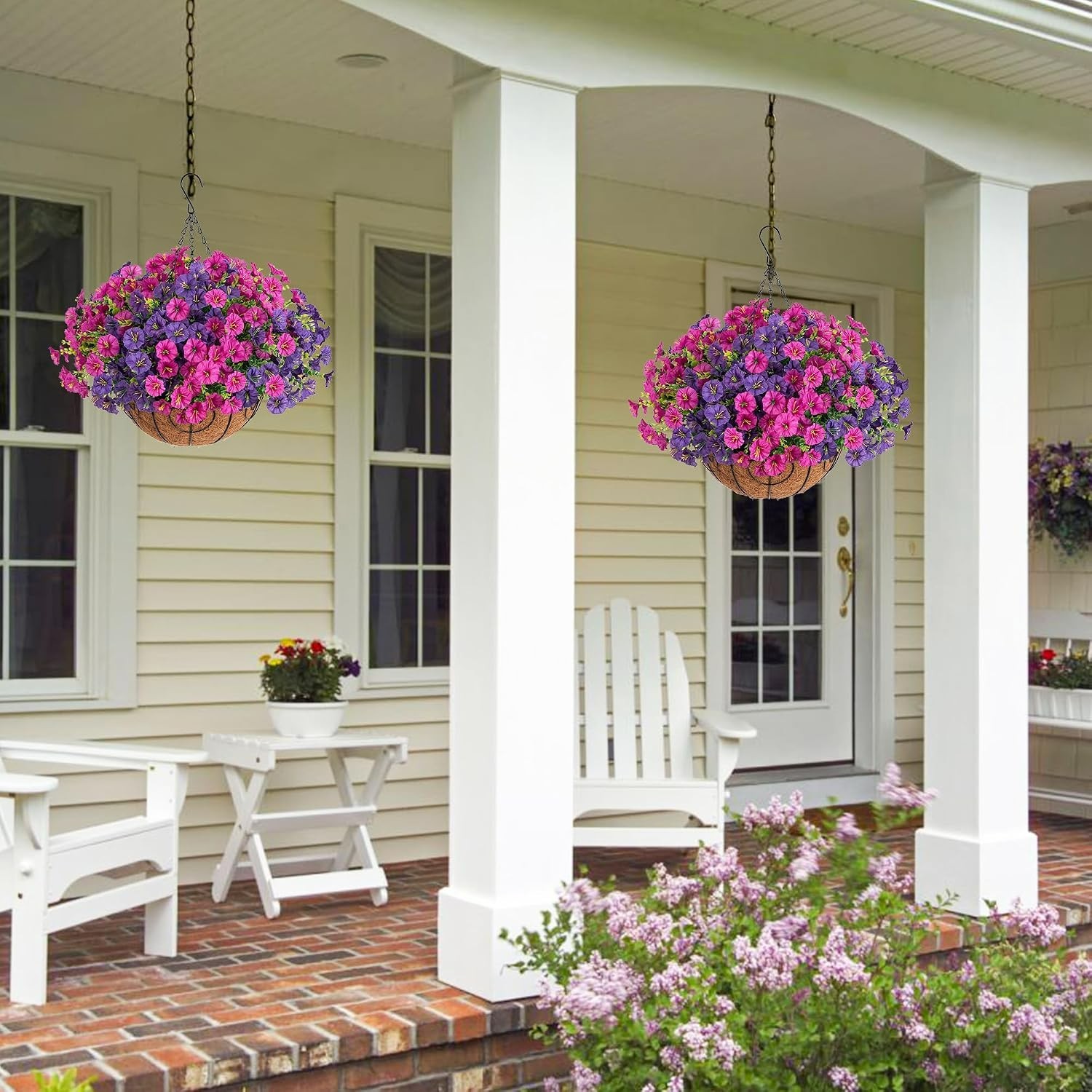 2 Set UV Resistant Faux Silk Morning Glory Hanging Baskets for Outdoor Elegance