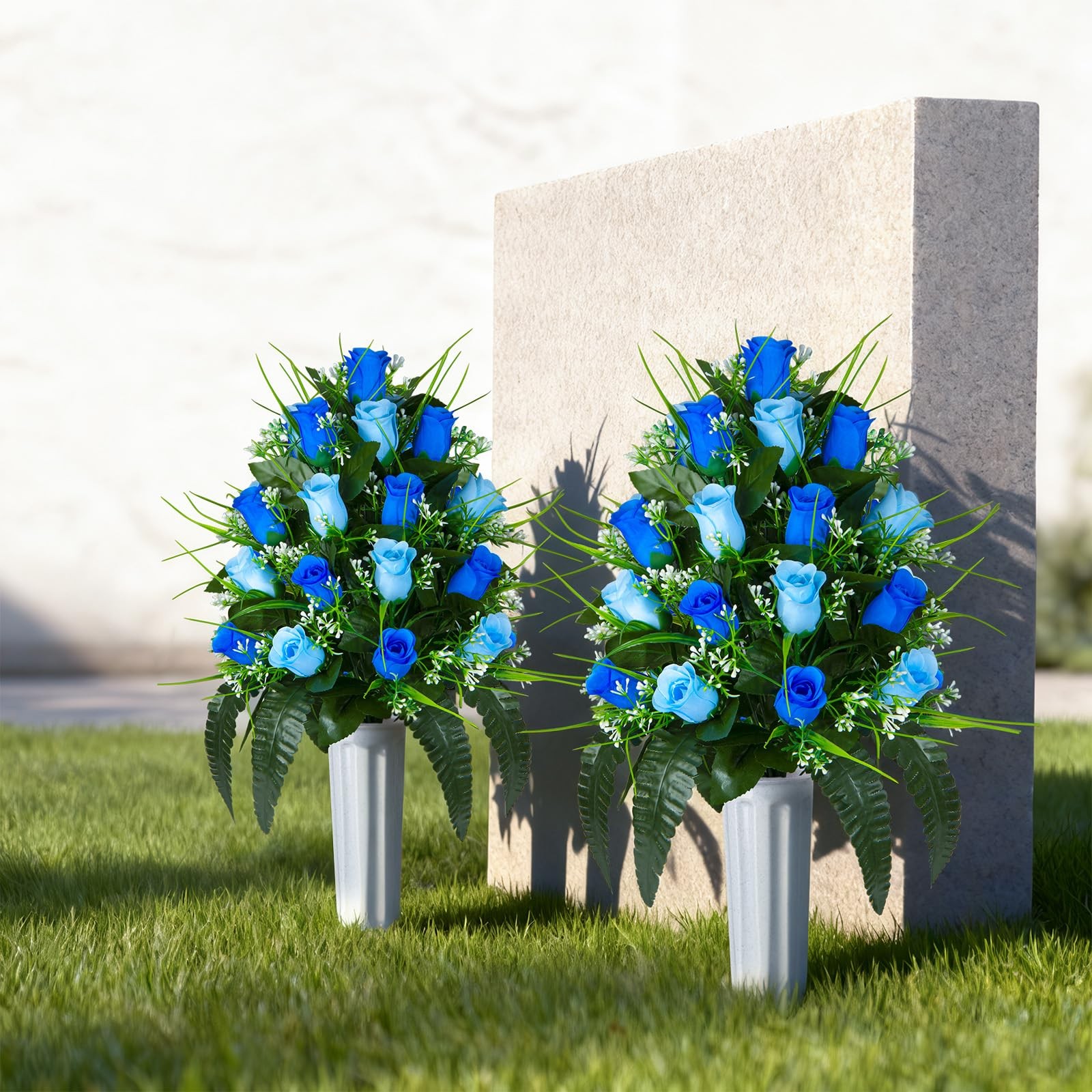2 Sets Artificial Cemetery Flowers, Grave Decorations Roses, Memorial Flowers…