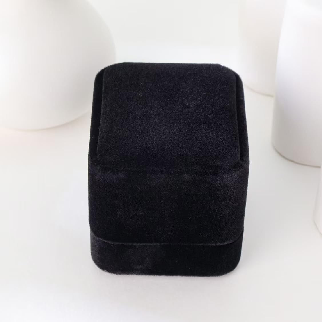 Niche-Finds Black Velvet Ring Box – Luxury Soft 2.5 x 2 x 2 inches,