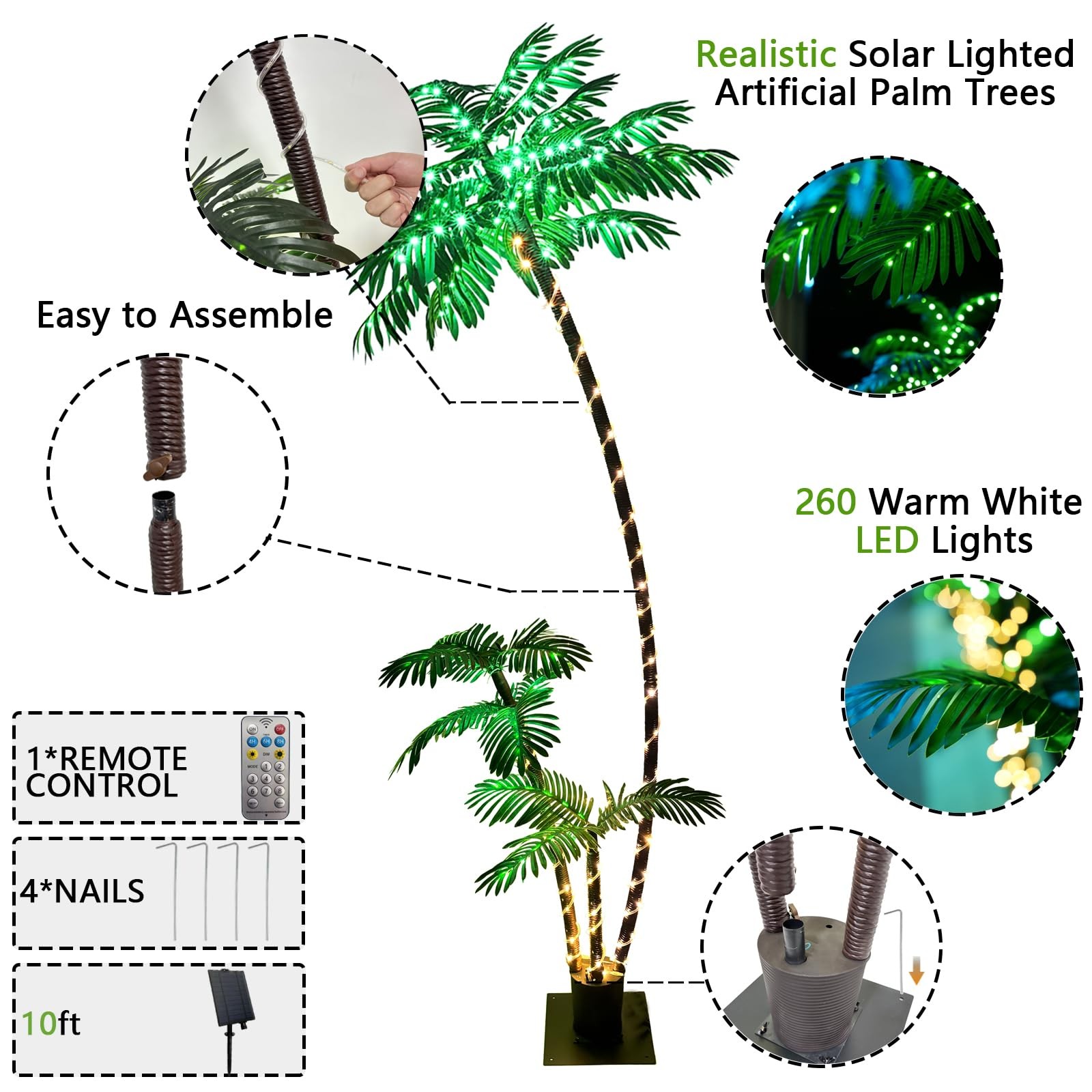 6FT Solar Lighted Palm Trees for Outside Patio Light Up 260 LED Artificial Fa…
