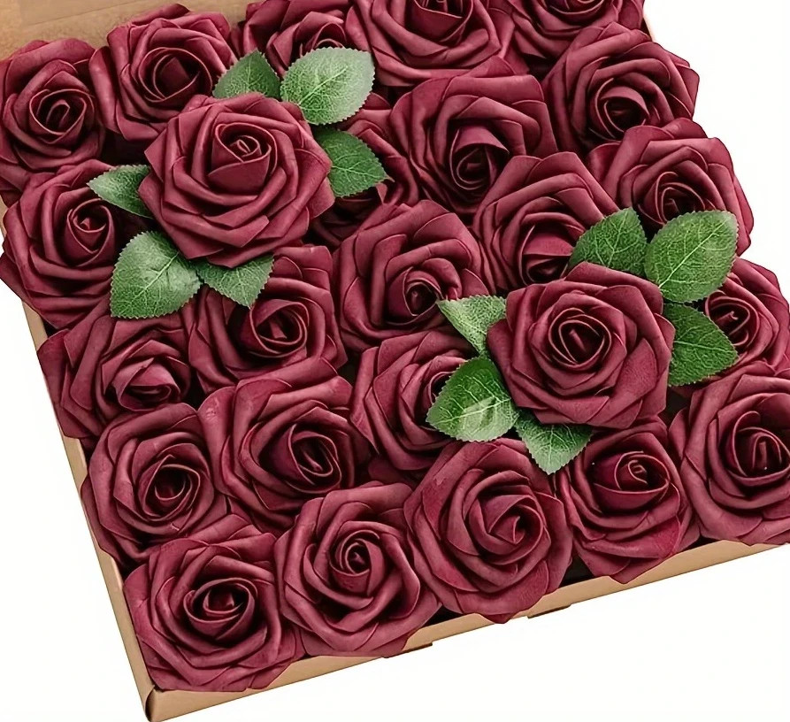 25pcs Artificial Rose Flowers with Stems for DIY Wedding Home Decor