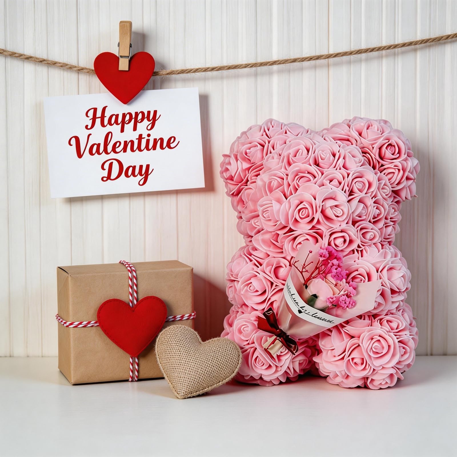Valentines Rose Bear for Her, Artificial Floral Teddy Bear with Bouquet Perfe…