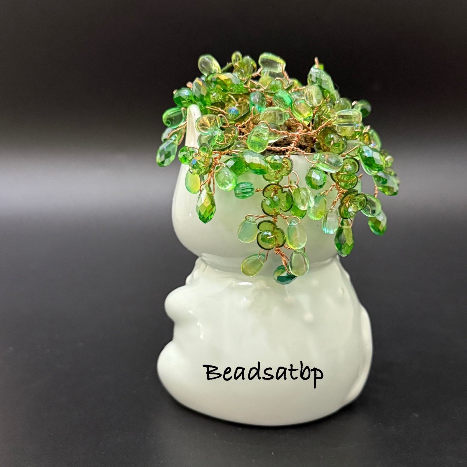 Handmade Beaded Forever Plant Crystal Teardrop Beads 4.5” Ceramic Bear Planter