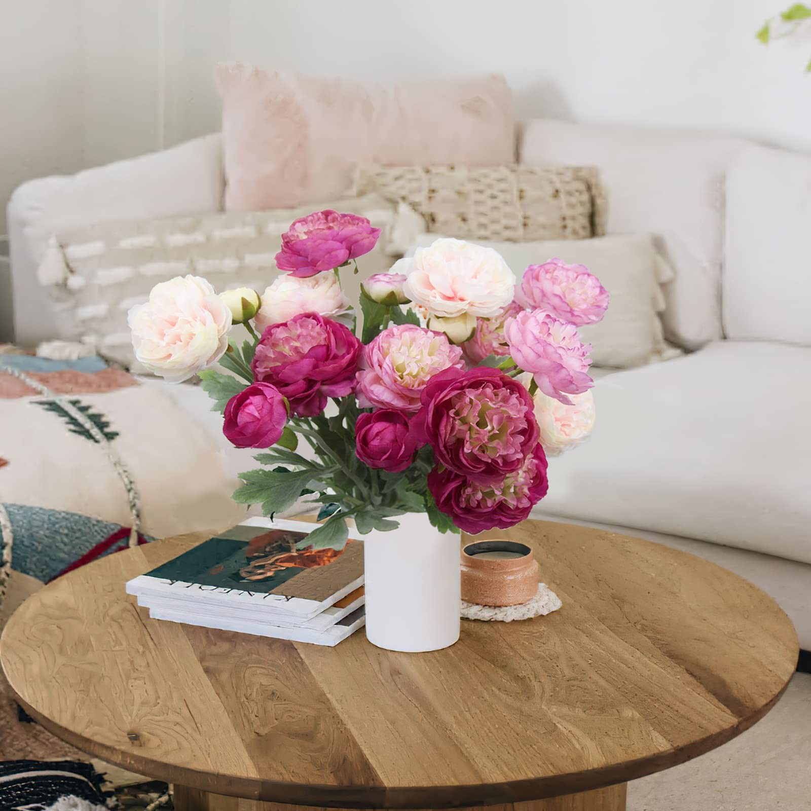 6 Pcs Artificial Flowers Silk Peony Rose Single Stem Artificial Ranunculus Fl…