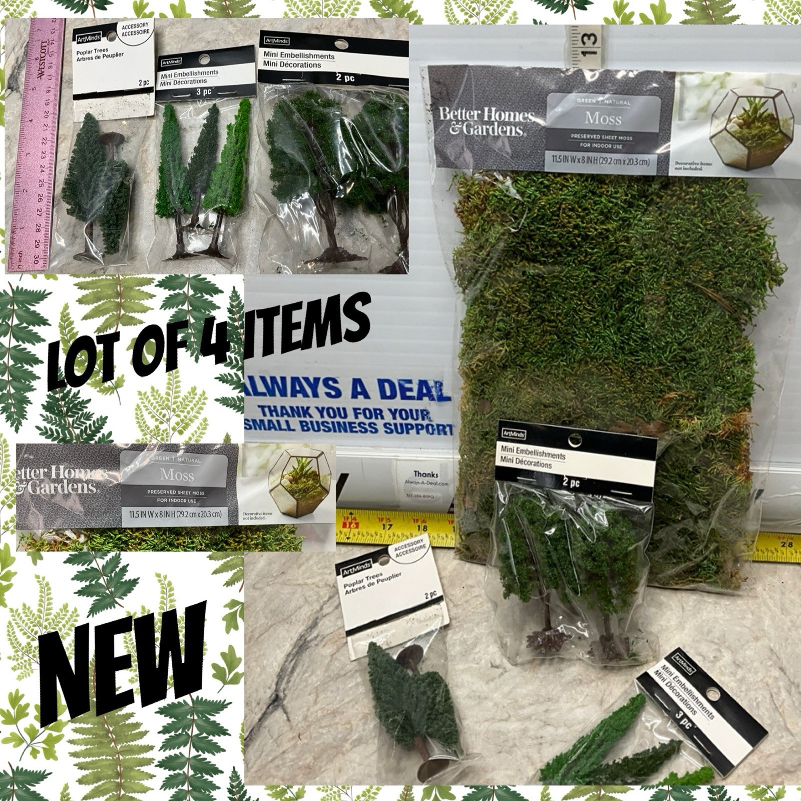 Better Homes & Gardens Sheet Moss Mini Trees Lot Village Zen Fairy Garden Poplar